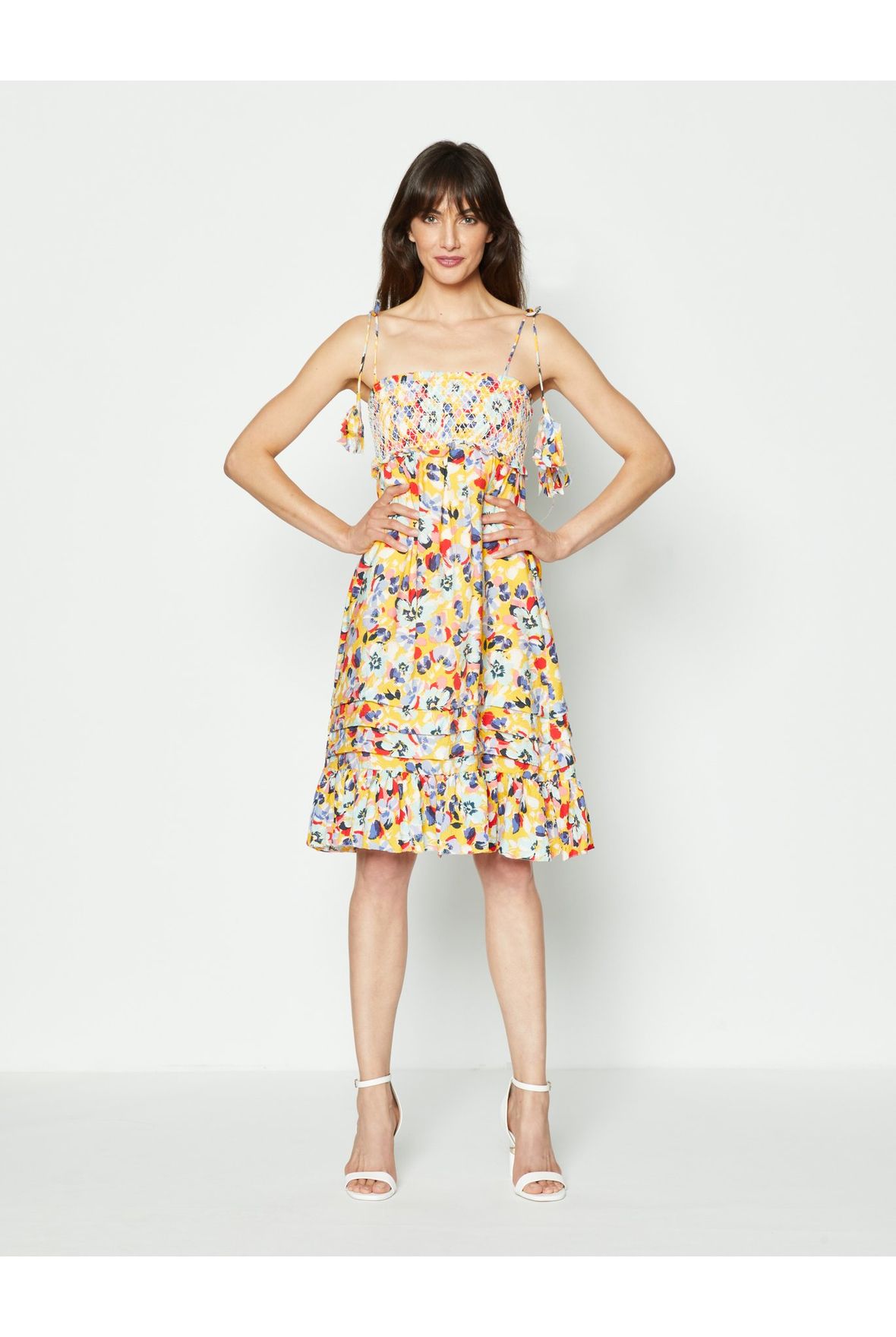 Vestido de tirantes floral con cordón delantero bajo con abertura - Moda  Todo Bien